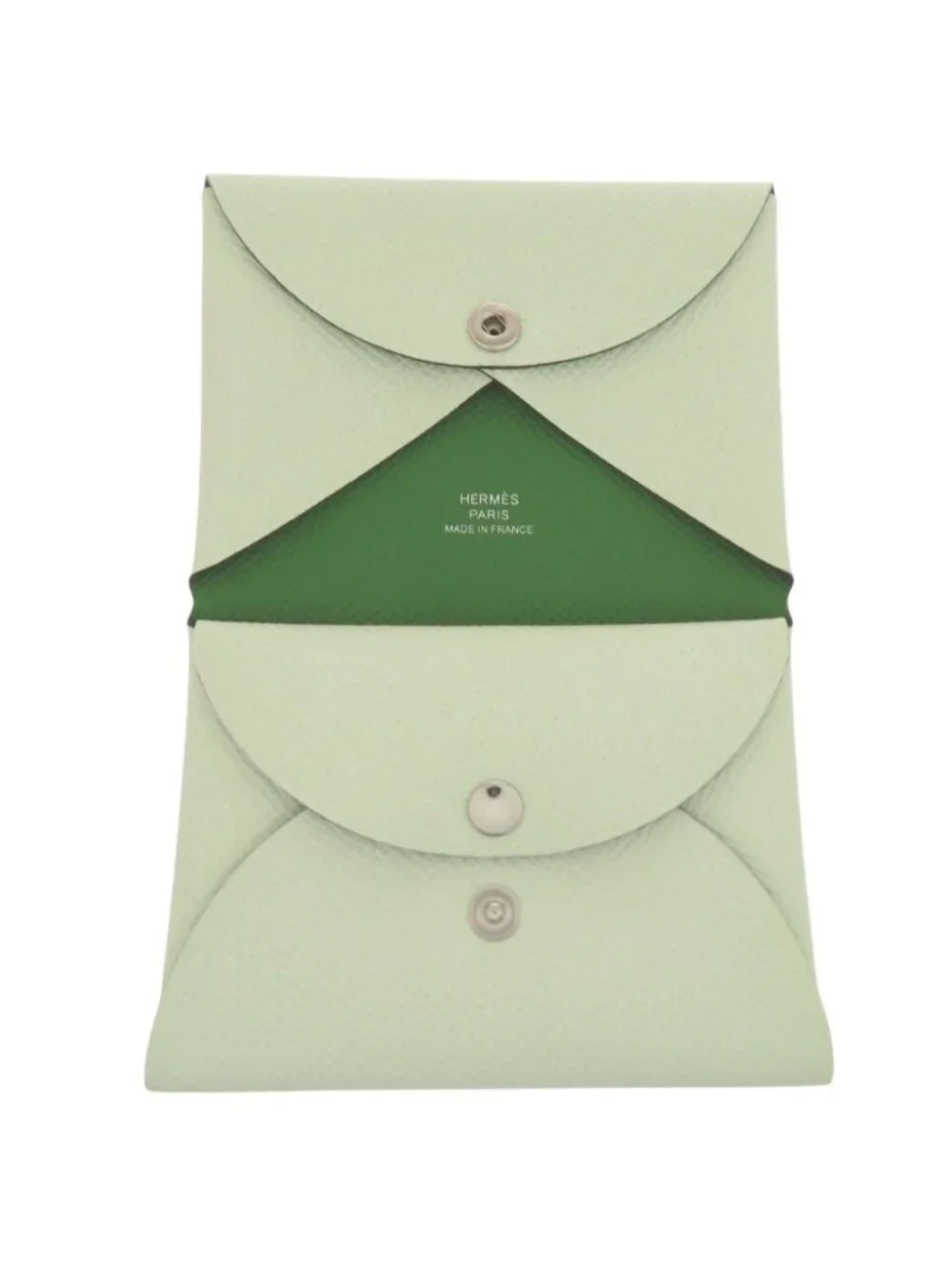 Hermes Calvi Duo Veau Epsom Vert Fizz Card Case Green